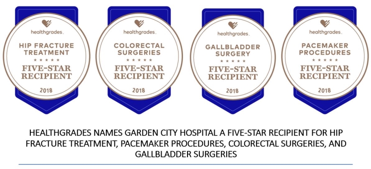 HEALTHGRADES NAMES GARDEN CITY HOSPITAL A FIVE-STAR RECIPIENT FOR HIP FRACTURE TREATMENT, PACEMAKER PROCEDURES, COLORECTAL SURGERIES, AND GALLBLADDER SURGERIES